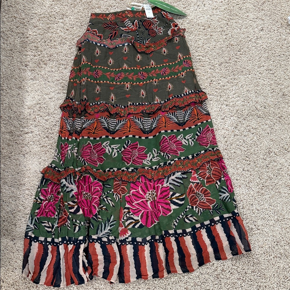 FARM Rio Floral Maxi Skirt - Green and Pink